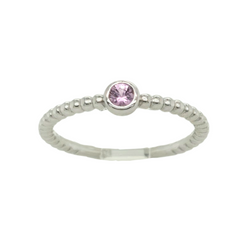 14k White Gold Pink Sapphire Beaded Stacking Ring