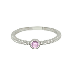 14k White Gold Pink Sapphire Beaded Stacking Ring