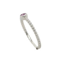 14k White Gold Pink Sapphire Beaded Stacking Ring