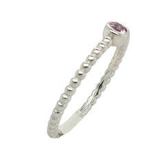 14k White Gold Pink Sapphire Beaded Stacking Ring