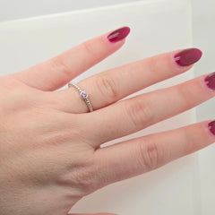 14k White Gold Pink Sapphire Beaded Stacking Ring