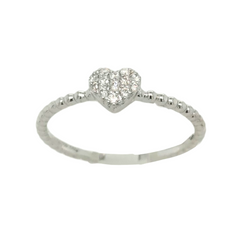 14k White Gold Small Heart Ring with Pave Diamonds