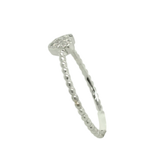 14k White Gold Small Heart Ring with Pave Diamonds