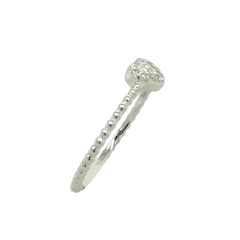 14k White Gold Small Heart Ring with Pave Diamonds