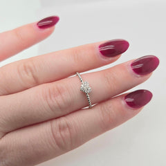 14k White Gold Small Heart Ring with Pave Diamonds