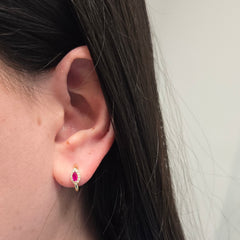 14k Yellow Gold Diamond and Ruby Huggies