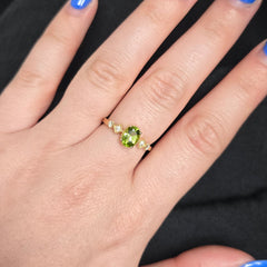 14k Yellow Gold Peridot and Diamond Ring