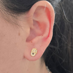 14k Yellow Gold Sapphire and Diamond Hamsa Studs