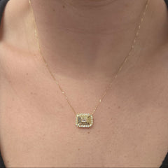 14k Yellow Gold Rectangle Necklace with Diamonds