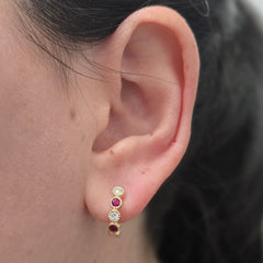14k Yellow Gold Ruby and Diamond Huggies