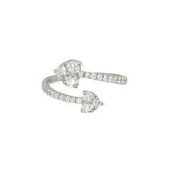 18k White Gold Split Right with Diamond Hearts