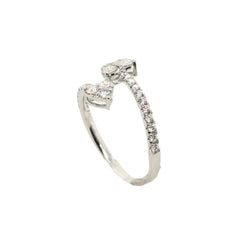 18k White Gold Split Right with Diamond Hearts