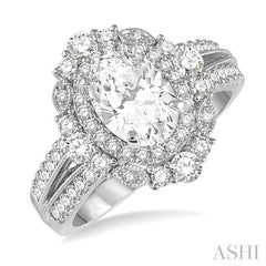 7/8 Ctw Oval Round Cut Diamond Semi-Mount Engagement Ring in 14K White Gold
