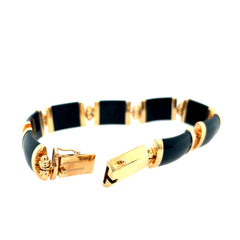 14k Yellow Gold Onyx Gold Link Bracelet 8 inches