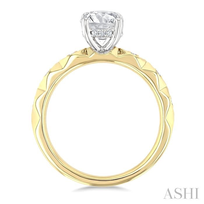 1/10 Ctw Circular Shape Grooved Shank Semi-Mount Diamond Engagement Ring in 14K Yellow and White Gold