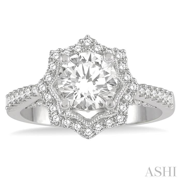 5/8 Ctw Star Border 6.5MM Round Cut Diamond Semi-Mount Engagement Ring in 14K White Gold