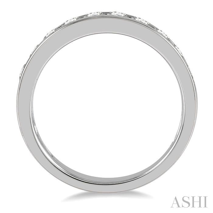 3/4 Ctw Channel Set 11 Stone Round Cut Diamond Wedding Band in 14K White Gold