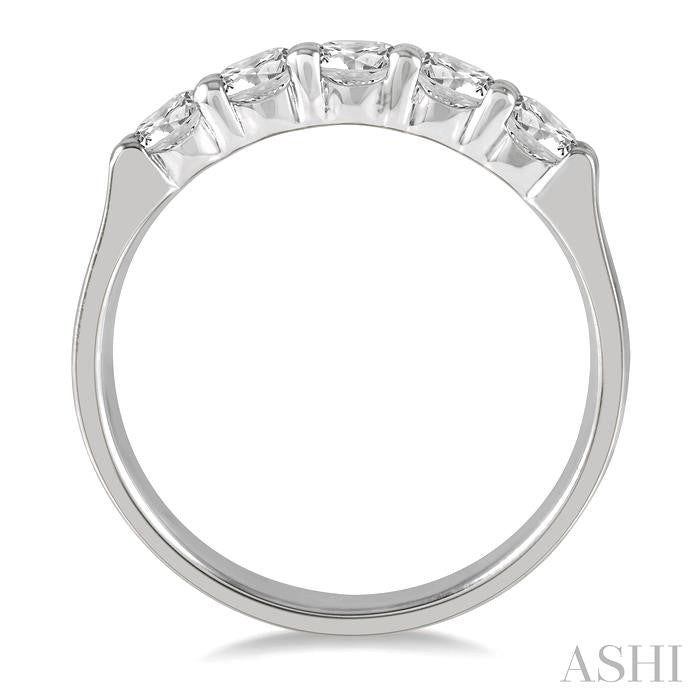 3/4 Ctw 5 Stone Round Cut Diamond Wedding Band in 14K White Gold