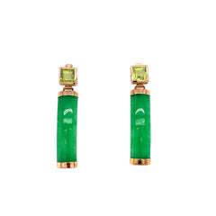 14k Yellow Gold Jade Drop Earrings With Peridot Stone