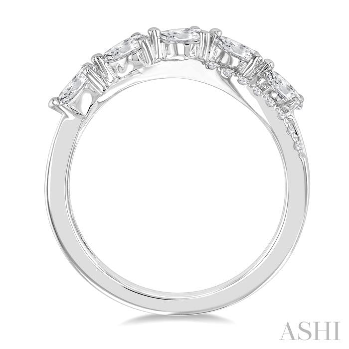 7/8 Ctw Split Criss Cross Pear and Round Cut Diamond Fashion Ring in 14K White Gold