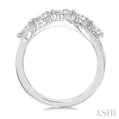 7/8 Ctw Split Criss Cross Pear and Round Cut Diamond Fashion Ring in 14K White Gold