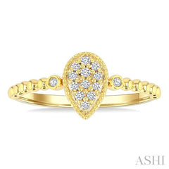 1/8 Ctw Petite Bead Shank Pear Shape Center Round Cut Bead Bijoux Diamond Fashion Ring in 10K Yellow Gold