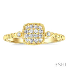 1/8 Ctw Petite Bead Shank Cushion Shape Center Round Cut Bead Bijoux Diamond Fashion Ring in 10K Yellow Gold