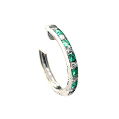 14k White Gold Diamond And Emerald Hoops