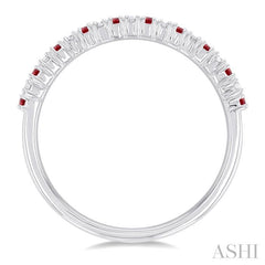 1.35 MM Round Shape Ruby and 1/10 Ctw Petite Round Cut Diamond Precious Stack Band in 10K White Gold