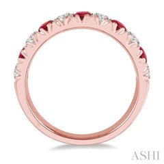 2.9 MM Ruby and 1/2 Ctw Round Cut Diamond Precious Wedding Band in 14K Rose Gold