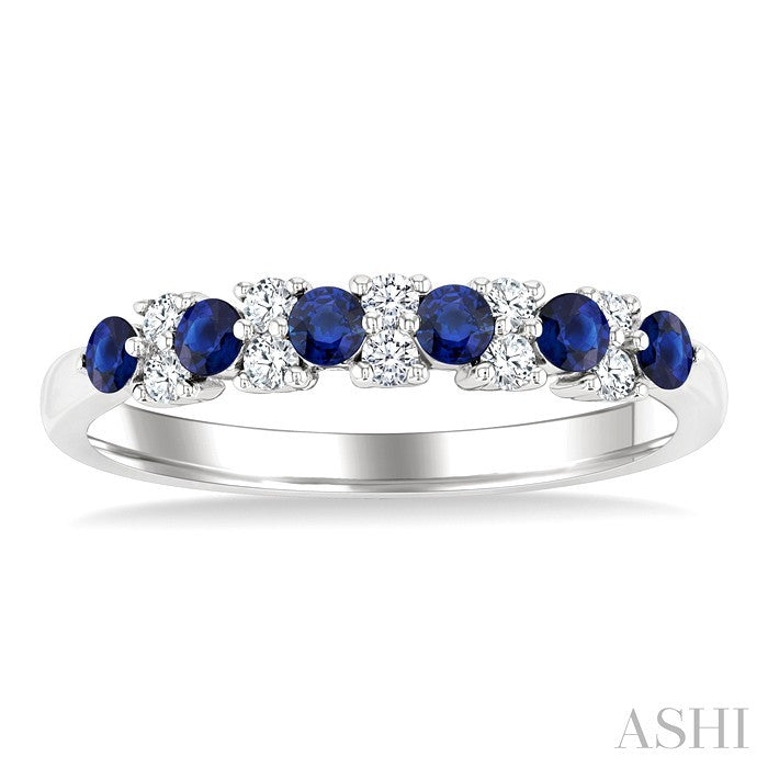 2.3 MM Sapphire and 1/5 Ctw Round Cut Diamond Precious Band in 14K White Gold