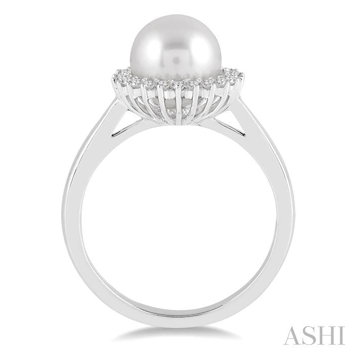 8X8 MM Round Shape Cultured Pearl and 1/5 Ctw Round Cut Diamond Ring in 14K White Gold
