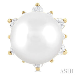 5.50 MM Round Shape Cultured Pearl and 1/6 Ctw Petite Round Cut Diamond Fashion Stud Earrings in 10K Yellow Gold