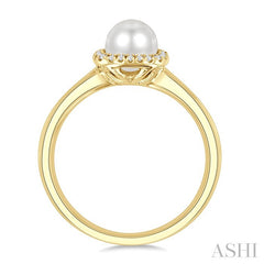 6 MM Cushion-Shaped Cultured Pearl and 1/10 Ctw Petite Round Cut Diamond Halo Ring in 10K Yellow Gold