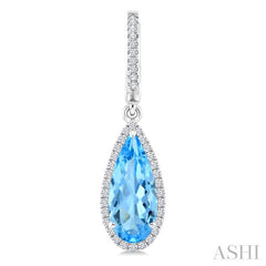 12X5 MM Evoque Gemstones Pear Shape Blue Topaz and 1/3 Ctw Round Cut Diamond Semi-Precious Earrings in 10K White Gold