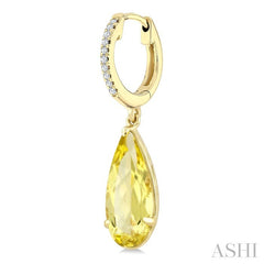 12X5 MM Evoque Gemstones Pear Shape Lemon Quartz and 1/10 Ctw Round Cut Diamond Semi-Precious Earrings in 10K Yellow Gold