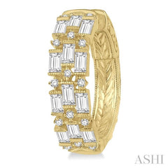 1 5/8 Ctw Triple Row Baguette and Round Cut Diamond Fashion Hoop Earrings in 14K Yellow Gold
