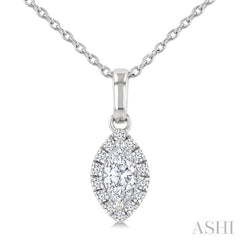 1/4 Ctw Marquise and Round Cut Diamond Fashion Halo Pendant With Chain in 14K White Gold