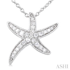 1/10 Ctw Petite Milgrain Starfish Round Cut Diamond Fashion Pendant With Chain in 10K White Gold