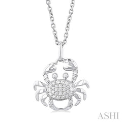 1/6 Ctw Petite Crab Round Cut Diamond Fashion Pendant With Chain in 10K White Gold