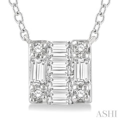 1/8 Ctw Square Shape Baguette and Round Cut Diamond Petite Fashion Pendant With Chain in 14K White Gold