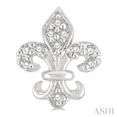 1/20 Ctw Fleur De Lis Round Cut Diamond Petite Earrings in 10K White Gold