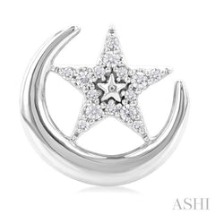 1/10 Ctw Petite Crescent Moon and Star Round Cut Diamond Fashion Stud Earrings in 10K White Gold
