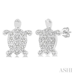 1/6 Ctw Petite Turtle Round Cut Diamond Fashion Stud Earrings in 10K White Gold
