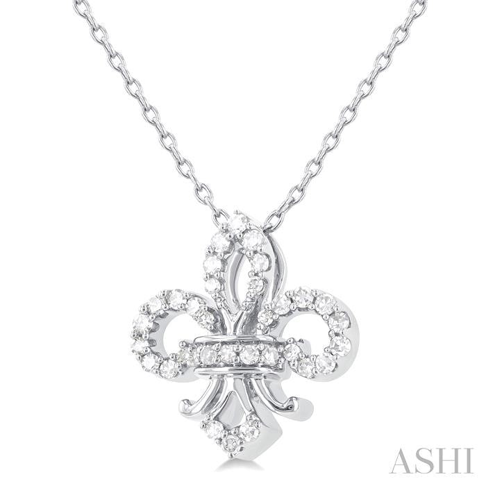1/6 Ctw Petite Fleur De Lis Round Cut Diamond Fashion Pendant With Chain in 10K White Gold