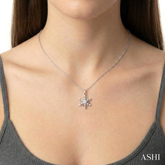 1/10 Ctw Petite Snowflake Round Cut Diamond Fashion Pendant With Chain in 10K White Gold