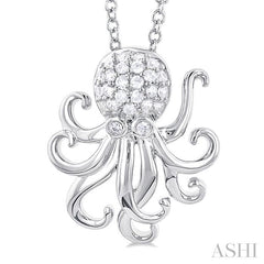 1/6 Ctw Petite Octopus Round Cut Diamond Fashion Pendant With Chain in 10K White Gold