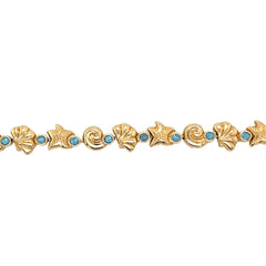 14k Yellow Gold Solid Nautical Bracelet With Blue Topaz Stones 8 Inches