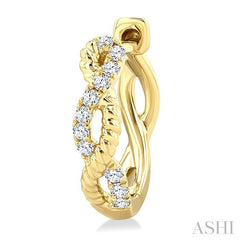 1/10 Ctw Split & Twisted Rope and Round Cut Diamond Huggie Petite Earrings in 14K Yellow Gold