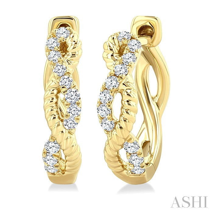 1/10 Ctw Split & Twisted Rope and Round Cut Diamond Huggie Petite Earrings in 14K Yellow Gold